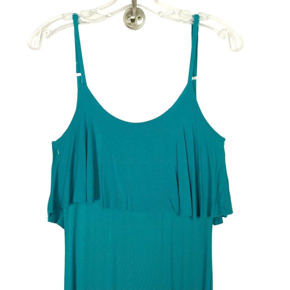Solemio‎ Womens Maxi Sundress Size S Teal Blue Strappy A Line Deep V Back Ruffle - Picture 2 of 12
